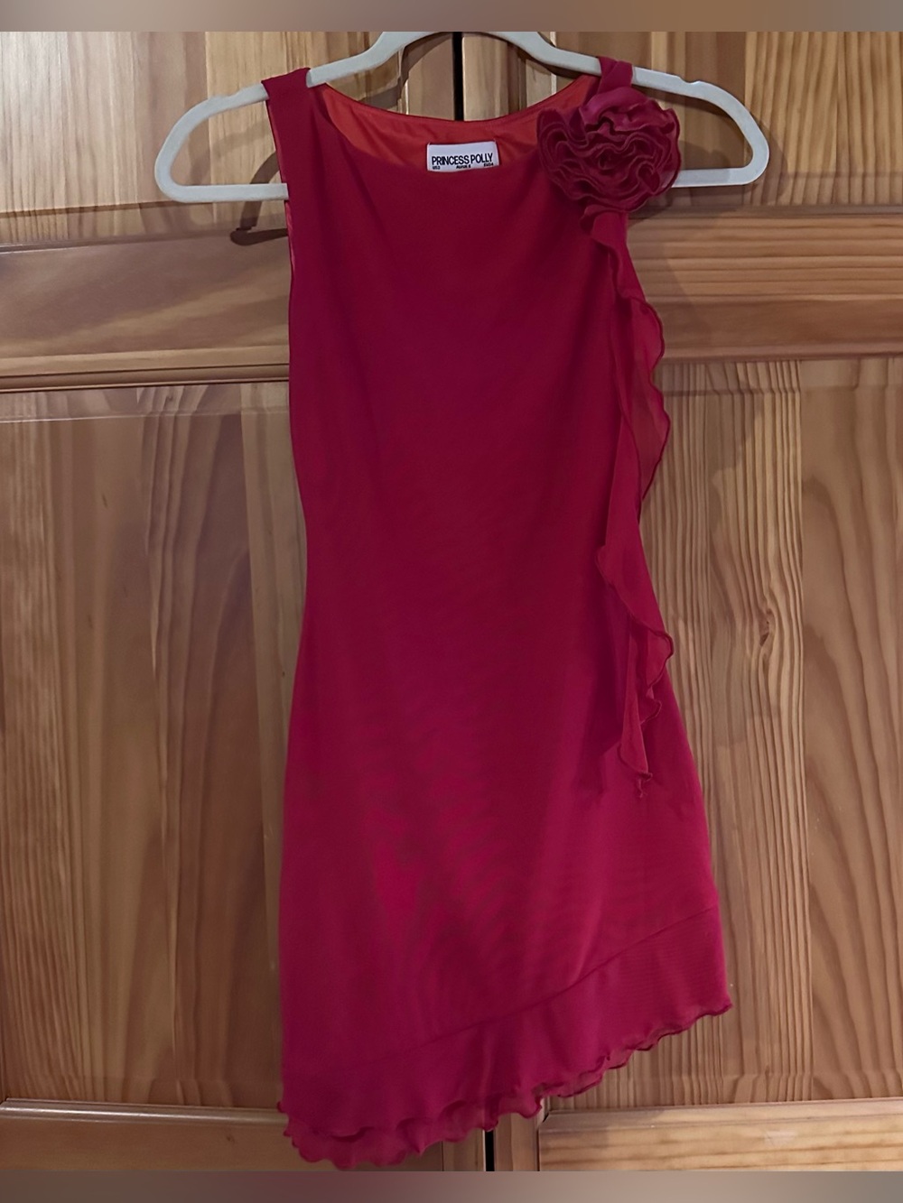 Princess Polly Lorello Mini Dress Red Size US 2 Rose Ruffle Asymmetric Y2K